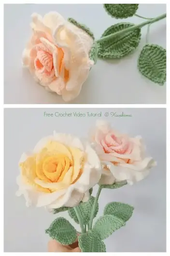 How to crochet a rose  Crochet flower bouquet 