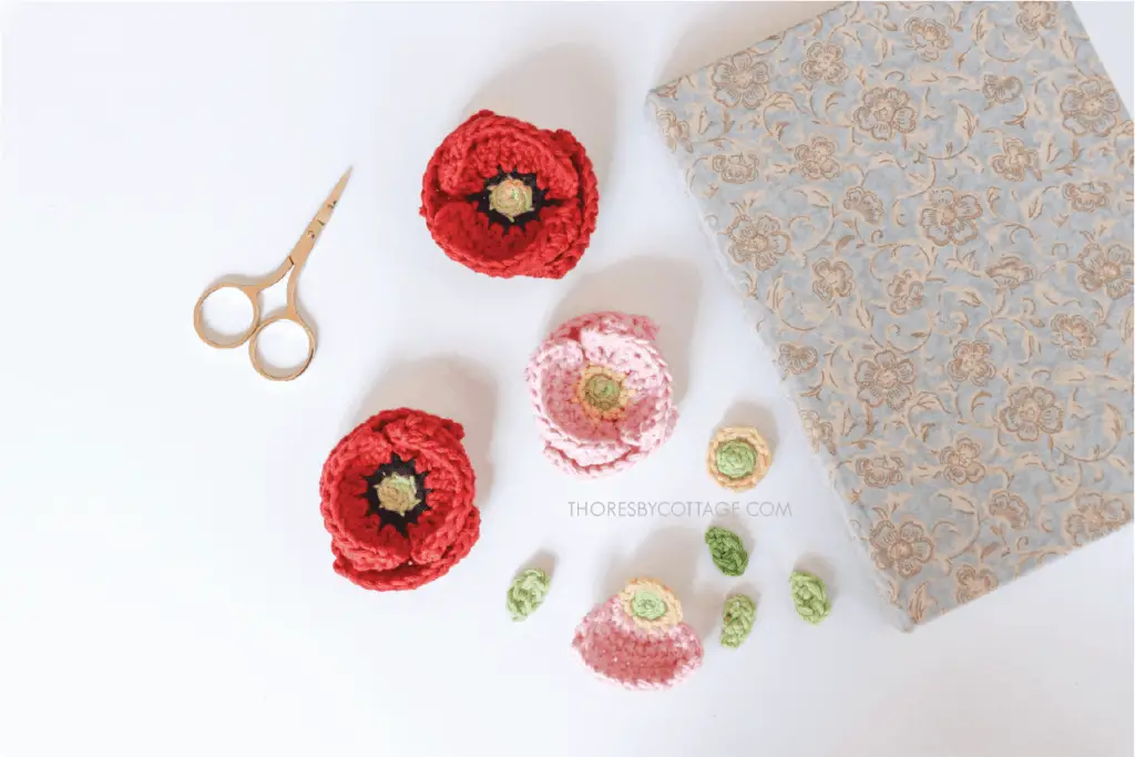 crochet poppy flower applique