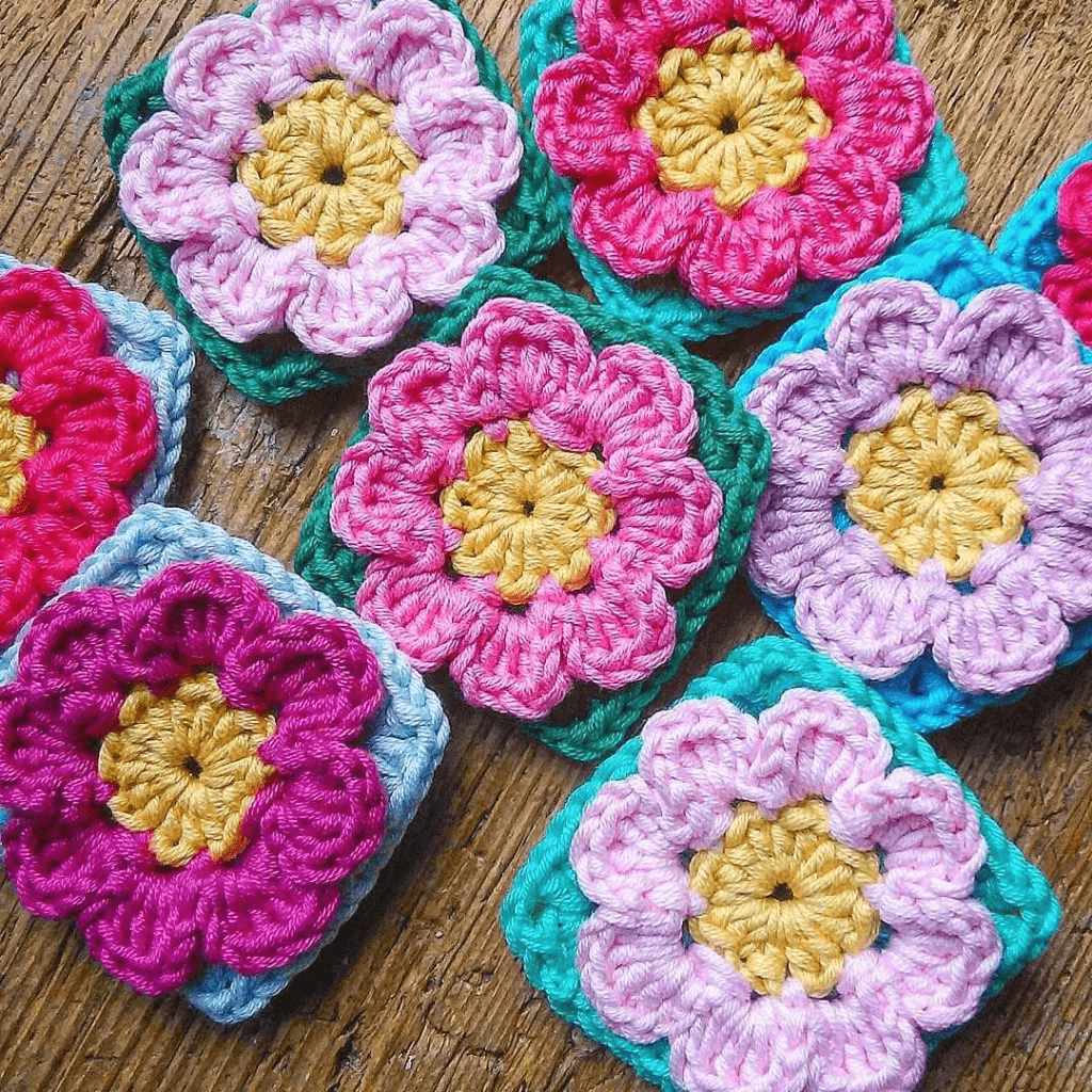 crochet 3D granny square free pattern